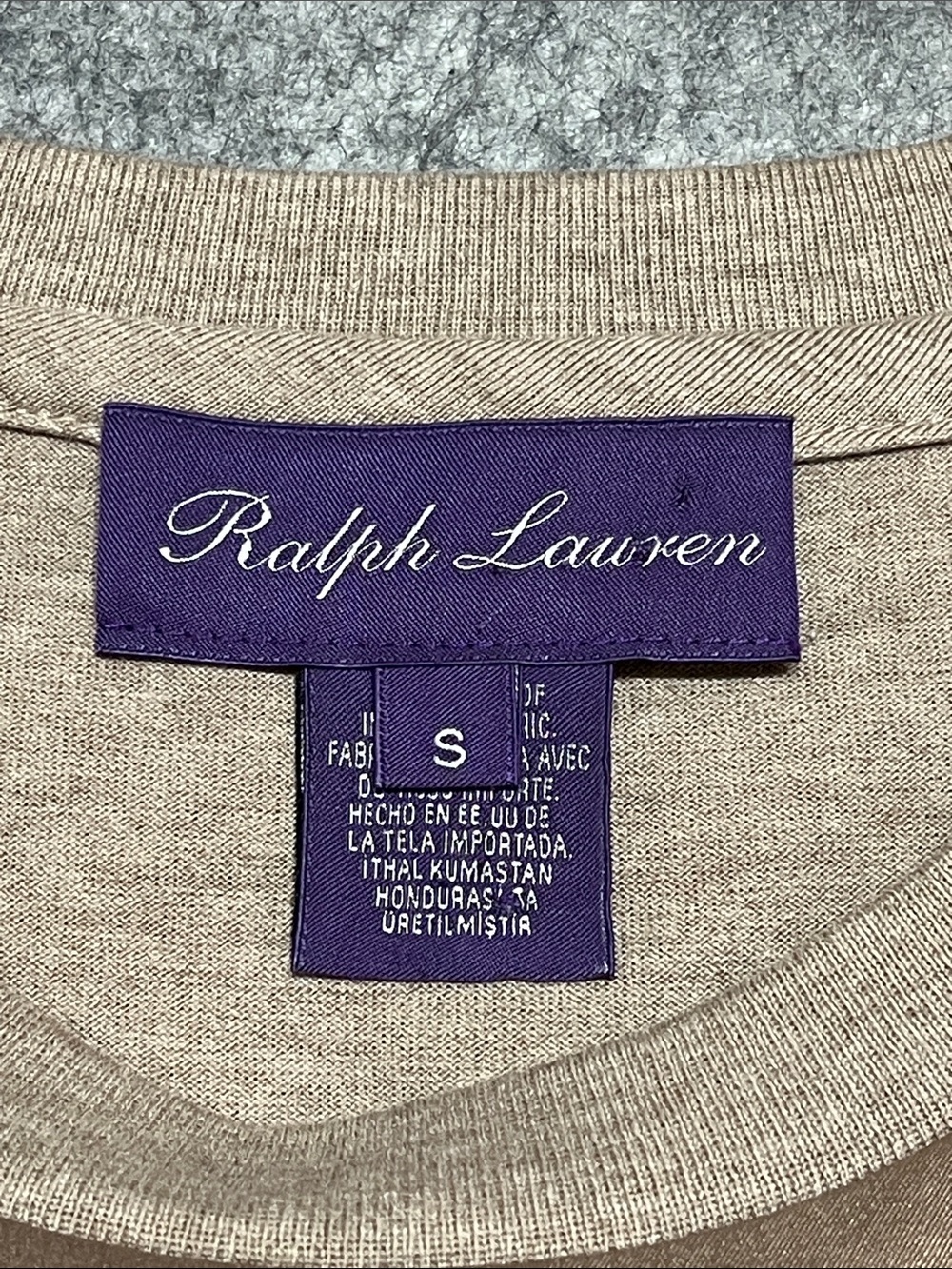 Ralph Lauren Purple Label Taupe Silk-Front Short Sleeve Tee - Picture 3 of 6